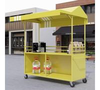 YVYKFZD Stand Marché Chariot portable avec auvent rayé, Chariot de Vente mobile sur roues, Étal de Marché créatif en fer, Stand de Marchés en plein air, for hot-dogs(Giallo,100cm/39.3")
