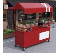 YVYKFZD Stand Marché Chariot portable avec auvent rayé, Chariot de Vente mobile sur roues, Étal de Marché créatif en fer, Stand de Marchés en plein air, for hot-dogs(Rosso,120cm/47.2")