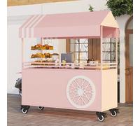 YVYKFZD Stand Marché Chariot portable d'extérieur, Étal de Marché mobile avec roues verrouillables et auvent, Chariot de Vente métal, Présentoir de Marchés commercial(Pink,100cm/39.3")
