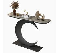 YVYKFZD Table Console Demi-Lune, Table d'Entrée étroite et Longue, Tables d'Appoint Console d'Entrée industrielles avec Base en métal, Consoles Meuble pour Couloir, entrée, Salon(Black B,120cm/47.2")