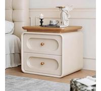 YVYKFZD Table de Chevet avec 2 tiroirs, Table de Nuit en Bois, Table d'appoint de canapé en Cuir Minimaliste, Table Chevet créatives, Aucune Installation requise(Wood+Off-White,40cm/15.7")