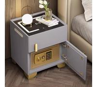 YVYKFZD Table de Chevet Intelligente, Table d'appoint LED avec tiroir et Coffre-Fort, Table de Nuit en Cuir PU, Table Chevet sécurisée Minimaliste for Chambre à Coucher(Light Gray,35cm/13.7")