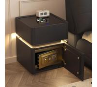 YVYKFZD Table de Chevet Intelligente, Table de Nuit LED avec tiroir et Coffre-Fort, Table d'appoint en Bois Massif, Armoire de chevets sécurisée Table Chevet Minimaliste(Nero,45cm/17.7")