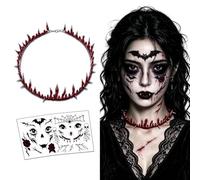YWAYNU Kit Tatouage Visage Halloween - 1 Collier Sanglant & 2 Autocollants Temporaires, Adhésifs sans Tache & Haute Résistance pour Effet Zombie/Vampire Réaliste sans Maquillage
