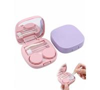 YWAYNU Lot de 2 Étui Lentilles de Contact (Rose + Violet), Boîte Portable avec Miroir, Pince et Ventouse, Kit de Voyage Étanche pour un Entretien Hygiénique en Déplacement