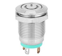 YWBL-WH Interrupteur Métallique en Acier Inoxydable, Bouton Poussoir de 12 Mm, Réinitialisation Automatique 1NO avec Symbole d'alimentation Vert, certifié IP67 IK09 pour Panneaux de Commande (#01)