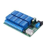 YWBL-WH Module Relais USB 8 Canaux, Contrôle Série UART, 5V DC (DC5V) | Reconnaissance automatique de double commande, délai jusqu\'à 9999 secondes, interfaces Rs232 Ttl