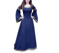 YWBleked Costume d'halloween pour Femme Robe médiévale pour Femmes,Coupe irrégulière,Manches Longues,Robe Maxi Cosplay Deku Mon Héros Cosplay Costume Universitaire(Blue,XL)