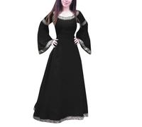 YWBleked Costume d'halloween pour Femme Robe médiévale pour Femmes,Coupe irrégulière,Manches Longues,Robe Maxi Cosplay Deku Mon Héros Cosplay Costume Universitaire(Black,XL)