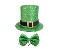 YWBleked Costumes de Carnaval Ensemble 2 pièces avec chapeau et nœud papillon à paillettes pour la Saint-Patrick irlandais Déguisement Cosplay Sonia Ça Ne Fait Rien(Green,One Size)