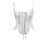 YWBleked Deguisement Halloween Corset Amincissant à la Taille en Jacquard à Motif de pétales et arêtes de Poisson Sexy Corbeau Cosplay Costume Femmes(White,S)