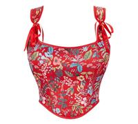 YWBleked Scream Fancy Dress Costume Bustier en Brocart à Manches Courtes pour Femmes,Haut Corset élégant Latte Cookie Cosplay Cookie Run Royaume Costume(Red,XS)