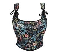 YWBleked Scream Fancy Dress Costume Bustier en Brocart à Manches Courtes pour Femmes,Haut Corset élégant Latte Cookie Cosplay Cookie Run Royaume Costume(Black,XS)