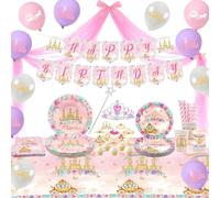 Ywediim Fournitures de fête de princesse, comprend bannière, assiette, du tulle, ballons, serviettes, nappe, décorations de fête d'anniversaire filles pour 20 invités (style B)