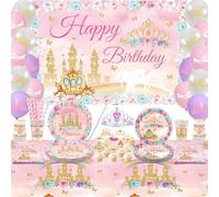 Ywediim Fournitures de fête de princesse, comprend bannière, assiette, du tulle, ballons, serviettes, nappe, décorations de fête d'anniversaire filles pour 20 invités (style a)