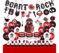 Ywediim Rock and Roll Party Decorations, y compris Born to Rock Banner, Tourbillons suspendus, Cake Toppers, Ballons, Bracelets, Nappes, pour Rock Music Theme Party Supplies