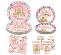 Ywediim Service de table sur le thème de la princesse comprenant assiettes, serviettes, tasses, pour filles, pour anniversaire, fête prénatale, décorations de fête pour 20 invités (20 personnes)