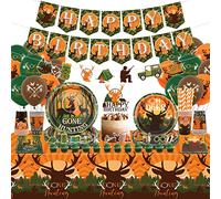 Ywediim Vaisselle de fête de chasse pour 20 invités, y compris une bannière de joyeux anniversaire, une assiette, des serviettes, pour une fête sur le thème de la chasse au camping (bannière)