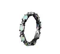 YWeiLiangSan Bague D'éternité Opale Glow - Pierre Ovale Colorée, Empilable, Idéale pour Les Femmes et Les Amies (Black white,7)