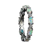 YWeiLiangSan Bague D'éternité Opale Glow - Pierre Ovale Colorée, Empilable, Idéale pour Les Femmes et Les Amies (Silver white,5)