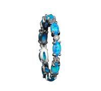 YWeiLiangSan Bague D'éternité Opale Glow - Pierre Ovale Colorée, Empilable, Idéale pour Les Femmes et Les Amies (Silver blue,9)