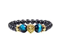 YWeiLiangSan Bracelet Tête de Lion pour Fils, Bracelet de Perles en Œil de Tigre Noir, Symbole de Force et de Puissance (C,One Size)