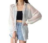 YWeiLiangSan Chemise en Mousseline de Soie avec Protection UV - Cardigan Léger et Transparent pour Femme, Plage D'été/Voyage (White,Taille Unique)