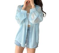 YWeiLiangSan Chemise en Mousseline de Soie avec Protection UV - Cardigan Léger et Transparent pour Femme, Plage D'été/Voyage (Aqua Blue,Taille Unique)