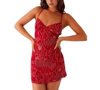 YWeiLiangSan Mini-Robe Femme Paillettes Brillantes - Décolleté V Profond & Dos Nu pour Soirées/Événements (Red,s)