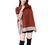 YWeiLiangSan Pull Poncho Surdimensionné à col Montant pour Femme, Pull Cape Rayé à Manches Longues Chauve-Souris (Caramel,Taille Unique)