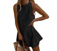 YWeiLiangSan Robe D'été en Lin Mélangé à Ourlet Festonné, col en V sans Manches et Fermeture éclair au Dos | Coupe Ample (Black,3TG)