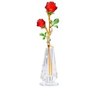 YWHL Figurine de Rose Rouge en Cristal Faite à la Main avec Vase, Bouquet de Fleurs en Verre, Cadeau pour épouse, Petite Amie, Femme, décoration de Table pour la Saint-Valentin, Un Anniversaire de