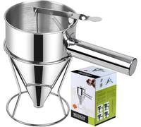 YWHWXB Distributeur de pâte à crêpes en acier inoxydable avec support, entonnoir distributeur de gâteau avec support, outil de cuisson pour cupcakes, gaufres, mélanges de muffins, crêpes, gâteaux