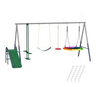 YWJ Balançoire 5en1 Toboggan Hauteur Réglable Structure Nid 382x196x203cm Multicolore Enfants