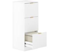YWJ Commode de bureau avec 3 tiroirs à fronts cannelés meuble classeur pour format A4 ou lettre 40x40x101 cm blanc