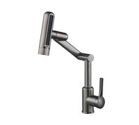 YWJFSA Robinet Cuisine Rabattable Hauteur Réglable Robinets à Bras Robotique avec 6 Modes de Jet Mitigeur Salle de Bain Haut Acier Inoxydable Monocommande,Gris Pistolet