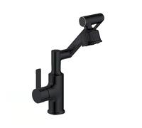 YWJFSA Robinet Cuisine Rabattable Laiton Hauteur Réglable avec 6 Modes de Jet Mitigeur Évier à Poignée Unique Hauteur Réglable,Noir