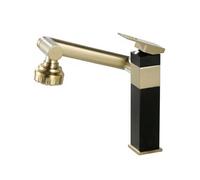YWJFSA Robinet Cuisine Rabattable Mitigeur Cuisine Acier Inoxydable,Réglable en Hauteur 2 Modes de Jet Froid et Chaud,Or Noir