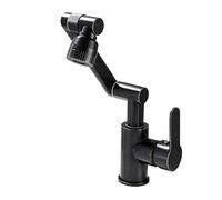 YWJFSA Robinet Cuisine Rabattable Monocommande Robinet à Bras Articulé avec 2 Modes de Jet Mitigeur Monotrou Lavabo Réglable en Hauteur Laiton, Noir