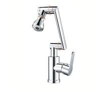 YWJFSA Robinet Cuisine Rabattable Robinet à Bras Articulé avec 3 Modes de Jet Mitigeur Monotrou Lavabo Réglable en Hauteur Monocommande, Argent