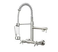 YWJFSA Robinet Mural Cuisine à Double Bec,Douchette Abaissée Pivotant 360° Robinetterie à Ressort Mitigeur Cuisine Froid & Chaud Disponible,Design Moderne