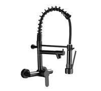 YWJFSA Robinet Mural Cuisine à Double Bec Pivotant 360°,2 Modes d'Écoulement Robinetterie à Ressort Mitigeur Cuisine,Noir