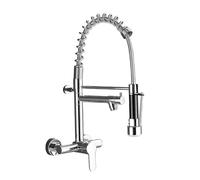 YWJFSA Robinet Mural Cuisine à Double Bec Pivotant 360°,2 Modes d'Écoulement Robinetterie à Ressort Mitigeur Cuisine,Argent