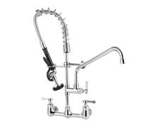 YWJFSA Robinet Mural Cuisine à Double Bec Pivotant 360° Douchette Abaissée Robinetterie à Ressort Mitigeur Cuisine Froid & Chaud Disponible,Design Moderne