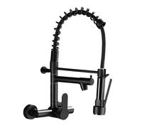 YWJFSA Robinet Mural Cuisine à Double Bec Pivotant 360°,Douchette Abaissée Robinetterie à Ressort Mitigeur Cuisine,Noir