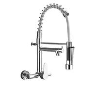 YWJFSA Robinet Mural Cuisine à Double Bec Pivotant 360°,Douchette Abaissée Robinetterie à Ressort Mitigeur Cuisine,Argent