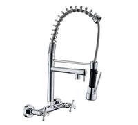 YWJFSA Robinet Mural Cuisine avec Douchette Abaissée,Pivotant 360°,Double Bec Robinetterie à Ressort Mitigeur Cuisine Froid & Chaud Disponible,Design Moderne