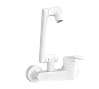 YWJFSA Robinet Mural Cuisine Blanc Mitigeur Evier Cuisine avec 2 Types de Jet D'Eau Réglable en Hauteur Eau Chaude et Froide pour Cuisine et Salle de Bain