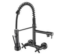 YWJFSA Robinet Mural Cuisine Douchette Deux Poignées Robinet Cuisine Flexible avec 2 Types De Jet Robinets Cuisine Spring Mitigeur Laiton,Noir