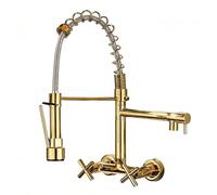 YWJFSA Robinet Mural Cuisine Douchette Deux Poignées Robinet Cuisine Flexible avec 2 Types De Jet Robinets Cuisine Spring Mitigeur Laiton,Or